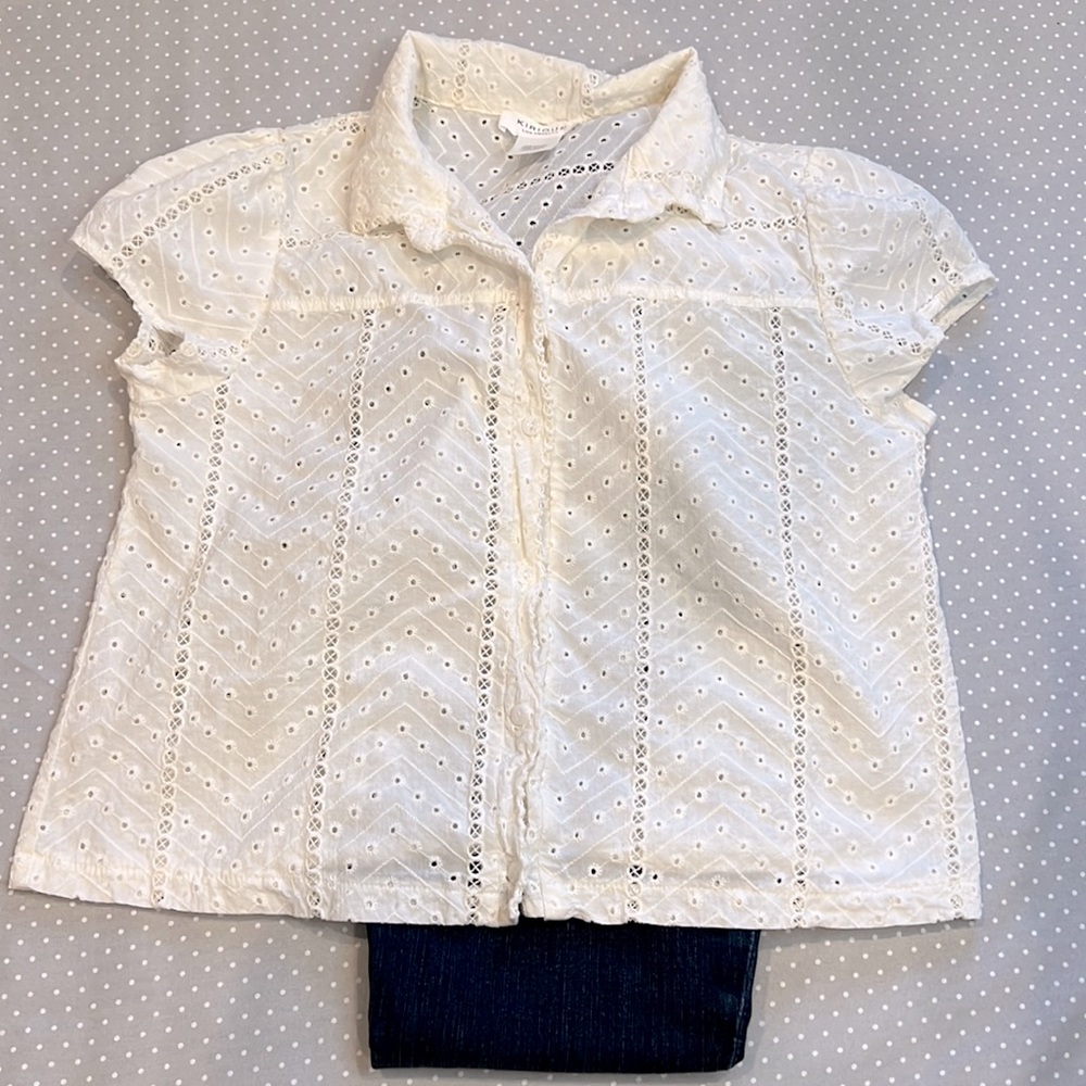 Beautiful Off White Eyelet Button Down Top Only Worn Once